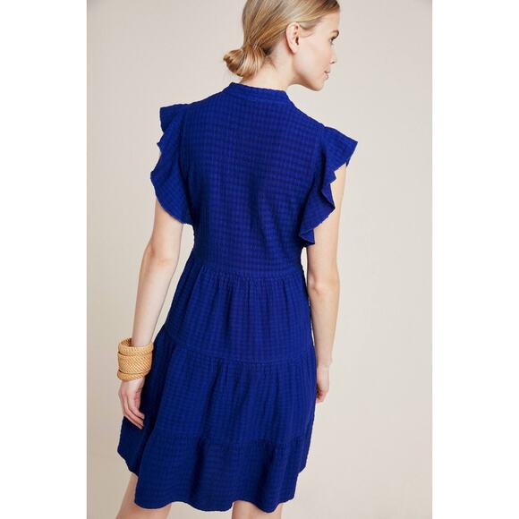 Amadi by Anthropologie Blue Tiered Ruffle Dress Small | Made in USA - Picture 2 of 6